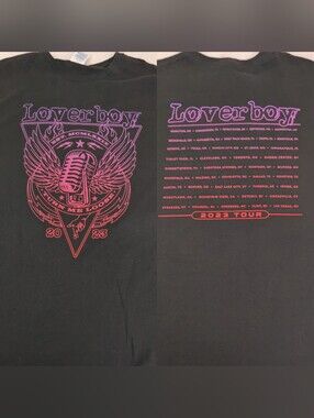 Loverboy 2023 Concert Tshirt Men's Black With Hot Purple Pink Graphics 2XL
